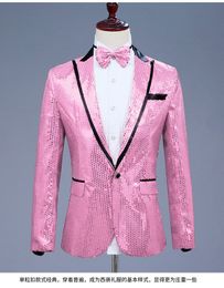 Men's Suits Blazers Pink Sequin One Button Dress Brand Nightclub Prom Men Suit Jacket Wedding Stage Singer Costume Bowtie Include 230720