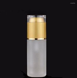 Storage Bottles Wholesale 50ml Empty Frosted Glass Emulsion Essential Oil Bottle With Acrylic Lid Press Pump Head LX1077