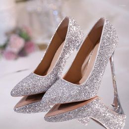 Dress Shoes High Heels Women Wedding Bride Gold Luxury Designer Elegant Party Sandals Pole Dance Sexy Silver