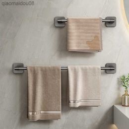 Towel Holder Self-Adhesive No Drilling Aluminum Towel Rack Bathroom Clothes Storage Shelf Accessories L230704