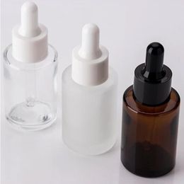 30ml Clear Brown Frost Glass Bottles With Black White Cap 1OZ Essential Oil Cosmetic Empty Glass Dropper Bottles 30 ml Avled