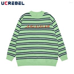 Men's Sweaters Autumn Casual Contrast Striped Knitted Sweater Mens High Street Colour Block Loose Crew Neck Pullover Men