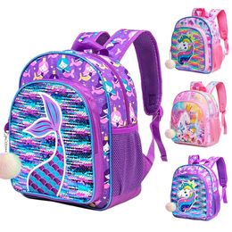 School Bags Mermaid girl backpack 12 "toddler sequin children's backpack cute animal kindergarten backpack 230719