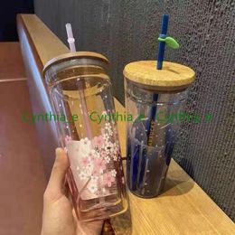 2021 Starbucks Mugs Pink Sakura Large Capacity Glass Accompanying Cup with Straw353o