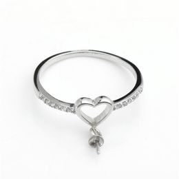 HOPEARL Jewellery 925 Sterling Silver Settings Zircon Heart Ring Blank DIY Findings Pearl Mount 3 Pieces254S