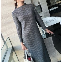 Basic Casual Dresses TIANPEI Autumn Winter Miyake Pleated Women Comfortable Dress Long Sleeve High Quality Korean Style Casual Designer Clothes 230719