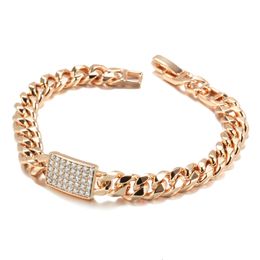 Bangle Kinel Luxury 585 Rose Gold Natural Zircon Bracelet for Women 7mm Curved Cuban Chain Fashion Punk Vintage Jewellery 230719