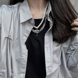 pendant Satan pearl Angel double stitched chain hip hop bungee versatile trend necklace for men and women2496