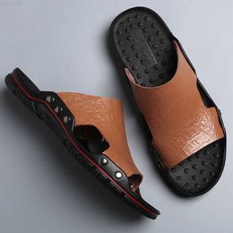 Sandals Outdoor Genuine Leather Men's Sandals Summer Non-slip Walking Casual Shoes Beach Men Slippers Big Size 38-48 L230720