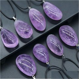 Pendant Necklaces Irregar Natural Purple Crystal Stone With Rope Chain For Women Girl Party Club Energy Jewellery Drop Delivery Pendant Dh8Qy