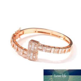 Iced Out Men Gold Plated T Square Zircon Cuff Bracelet Crystal Miami Bangle Fashion Personality Cuban Hip Hop Bling Jewerly Factor2883