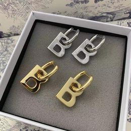 B gold hoop earrings lady Women Party Wedding Lovers gift engagement Jewellery for Bride wITH box241h