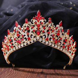 Red Crystals Headpieces Wedding Accessories Baroque Crowns Silver Beaded Bridal Tiaras Rhinestones Head Pieces For Quinceanera Cro197e
