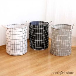 Storage Baskets Large Capacity Clothes Toys Home Storage Basket Dirty Laundry Basket Cotton Linen Foldable Round Waterproof Organiser Bucket R230720