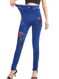 Women's Leggings Women Pants Print Jeggings Seamless Sexy Girl Polyester High Waist Faux Jeans Denim Rose Flower Printed Fitness Leggins