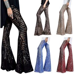 Women's Pants Capris Women Loose Wide-leg Pants Adults Casual High-waisted Sequin Trousers Black / Apricot / Brown / Red Blue 230719