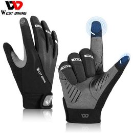 Cycling Gloves WEST BIKING Mountain Bike Full Finger Glove Non-slip Shockproof Touch Glove Golf Cycling Crossfit Motorcyc Mitts Spring Autumn HKD230720