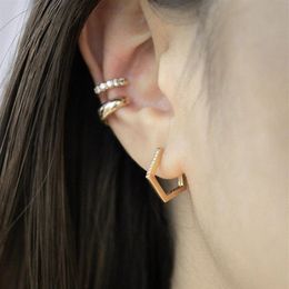 Small tiny Rhinestone Pentagon hoops earring 925 silver for women geometry sleep huggie hoop earrings gold color291A