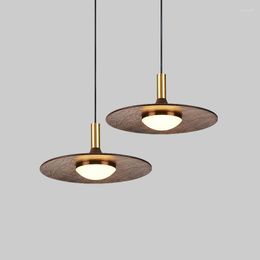 Pendant Lamps Chinese Restaurant Chandelier Modern Walnut Wood Copper Luxury Study Room Decor Lights Kitchen Accessories