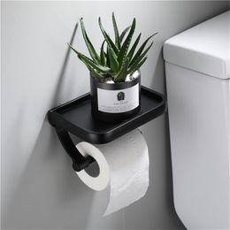 Wall Mounted Black Toilet Paper Holder Tissue Paper Holder Roll Holder With Phone Storage Shelf Bathroom Accessories220I