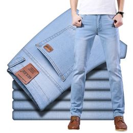 Mens Jeans Sulee Brand Top Classic Style Men Spring Summer Business Casual Light Blue Stretch Cotton Denim Male Trousers 230720