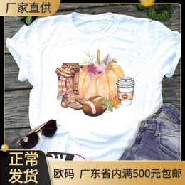 Graphic Coffee Sweet Autumn Women's Pumpkin Halloween Thanksgiving Cartoon Print Women's Top T-shirt