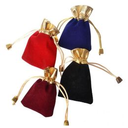 7 9cm Velvet Beaded Drawstring Pouches 100pcs lot 4Colors Jewelry Packaging Christmas Wedding Gift Bags Black Red256M