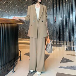 Women's Two Piece Pants Women Spring Autumn Loose 2 Set Casual Blazer And Wide Leg Height Waist Straight Sets Suits Solid Ladies Trousers