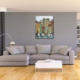 Contemporary Abstract Painting Old Town Port I Handmade Canvas Art for Sitting Room Decor