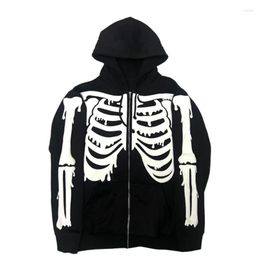 Women's Hoodies Gothic Sweatshirt Y2k Harajuku Jacket Skeleton Print Zip Up Long Sleeve Hooded Tops 2000s Dark Academia Clothes