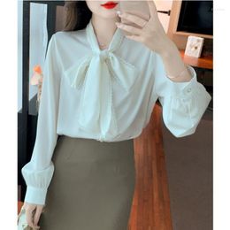 Women's Blouses Gentle White Moonlight French Elegant Lace Bow Lace-up Shirt With Puffed Sleeves
