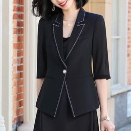 Women's Suits Women Fashion Casual Office Wear Basic Black Thin Small Blazer Coat Vintage Half Sleeve Short Female Outerwear Chic Tops S-4XL