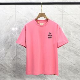 23fw USA Pink French Letter Logo T shirt High Street Tee Vintage Spring Summer Short Sleeve Skateboard Men Women Tshirt