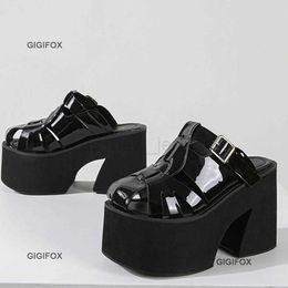 Slippers GIGIFOX Cover Toe Women Platform Chunky Heel Slides Sandals Slip On Cutout Goth Punk Style Casual Outdoor Shoes Summer New J230721