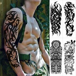 Large Arm Sleeve Tattoo Black Maori Totem Waterproof Temporary Tatto Sticker Tribal Flame Body Art Full Fake Tatoo Women Men