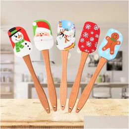 Cake Tools Cream Spata Christmas Wooden Handle Non-Stick Kitchen Fondant Sile Cooking Scraper Baking Espata Drop Delivery Home Garde Dhmrl