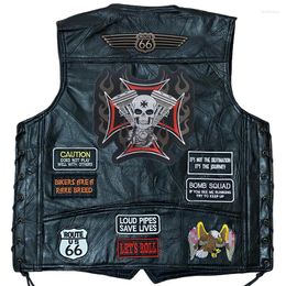 Men's Vests 2023 Fashion Embroidery Motorcycle Leather Vest Sheepski Sleeveless Jacket Club Riding Moto&Biker Punk Veste For Man