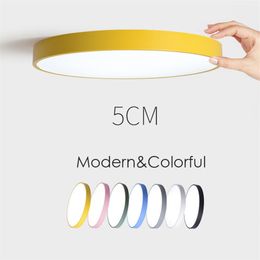 Modern Ultra-Thin Simple Macaron Colourful LED Ceiling Light 5CM Thin LED Lamp Black White Iron Round Flat Bedroom Ceiling Lamp239C