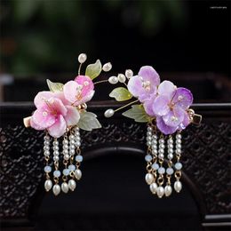 Hair Clips 1PC Floral Hairpin Chinese Hanfu Accessory Tassel Pearl Clip Fairy Alloy Vintage Wedding Headpiece Retro Bride Jewellery