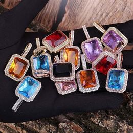 18K Gold Gem Stone Red Blue Purple Black Lab Ruby Pendant Necklace Micro Pave Bling Bling Pendant Hip hop Jewelry2318