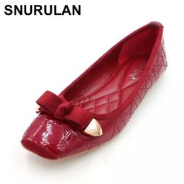 Dress Shoes SNURULAN New Arrival Patent Leather Women Ballet Flats Shoes Woman Plus Size 41 Black Square Toe Bowtie wedding Shoes For Lady L230721