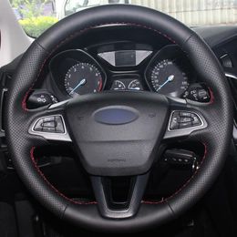 Black Synthetic Leather Car Steering Wheel Cover for Ford Focus 3 2015-2018 Kuga 2016-2018 Escape 2016-2018273T