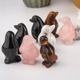 Penguin Statue Natural Sodalite Unakite Crystals Healing Stone Carving Reiki Quartz Animal Figurines Crafts Home Decoration