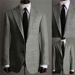 Fashion Houndstooth Wedding Tuxedos Men Suits Custom Made Jacket Glen Plaid Two Button Tuxedos Peaked Lapel Blazer Business Casual234o