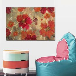 Modern Landscape Canvas Wall Art Magenta and Coral Floral Silvia Vassileva Paintings Handmade High Quality