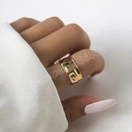 Open Irregular Wide Geometric Finger Ring for Women Trendy Charms Wrinkled Surface Rings 2023 Fashion Jewellery Accessories Female