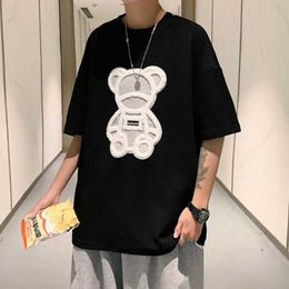 Men's T-Shirts Privathinker Flock Printing Bear Men's T-shirt Short Sleeve Oversized Brand Male Tops Summer Casual Unisex Tees Korean Clothing J230516