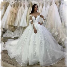 White Tulle Lace Wedding Dresses Appliques Princess Ball Gown Floor Length Bridal Gowns Foraml Party Plus Size Vestidos De Noiva 2233h