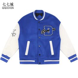 Jackets Street College Men Women Furry Stars Letters Embroidery Patchwork Harajuku Varsity Baseball Coats Unisex