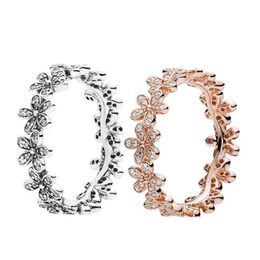 18K Rose gold Dazzling Daisy Meadow Stackable Ring Original Box for Pandora 925 Sterling Silver designer rings Set W167287h